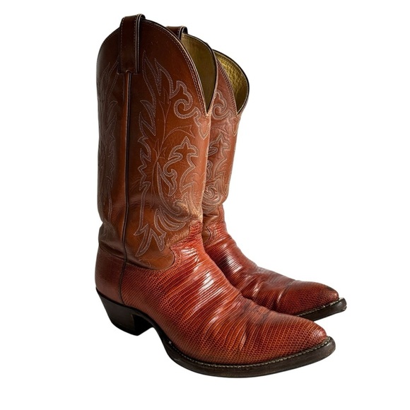 Justin Cowboy Boots Exotic Leather Lizard Iguana Skin Brown Style 4786 Mens 9.5 - Picture 1 of 15